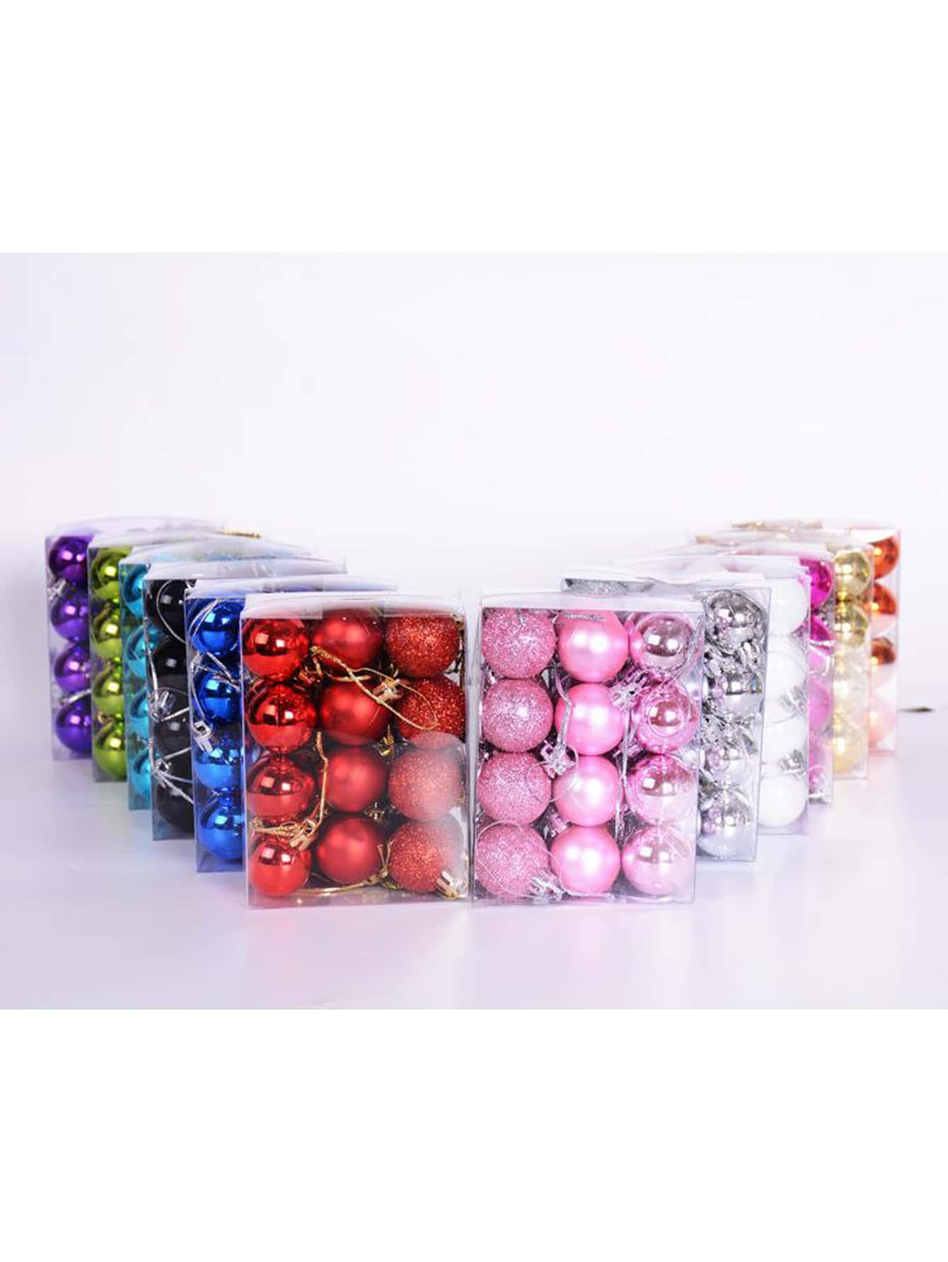 24pcs 12-color Christmas Ball Decoration For Christmas Tree - Pink - View 1