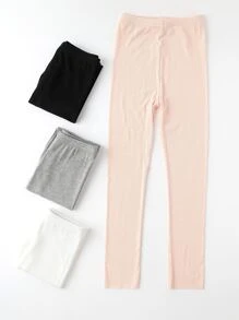 4pcs/pack Kids' Solid Color Drawstring Waist Shapewear Capri Leggings (adjustable Length) - Multicolor - View 1