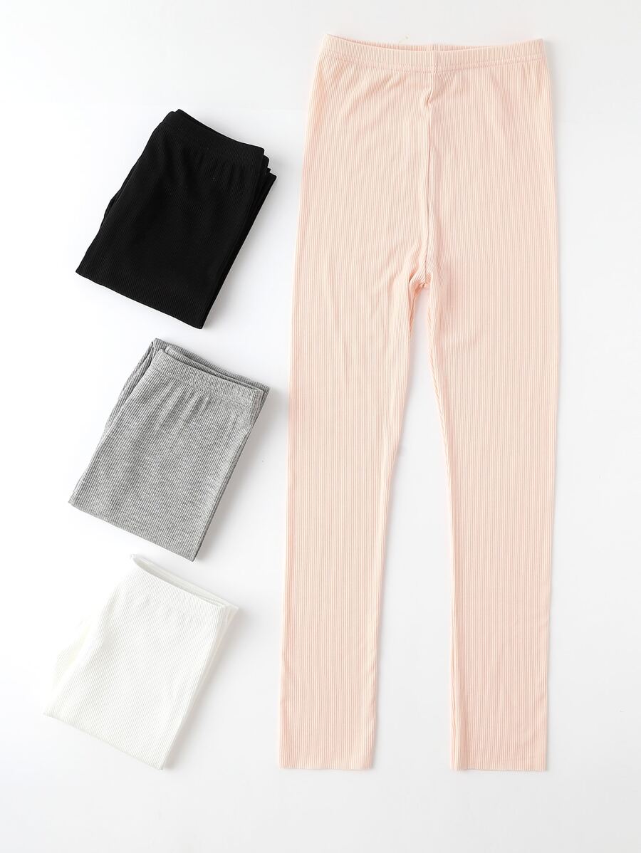 4pcs/pack Kids' Solid Color Drawstring Waist Shapewear Capri Leggings (adjustable Length) - Multicolor - View 1