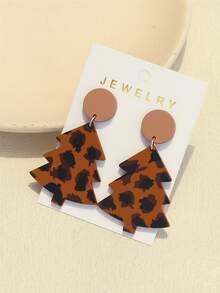 1雙女孩聖誕樹造型亞克力耳環帶黑色墨水塊狀印刷,陶瓷質感紋理適用於聖誕晚會 - 彩色 - 查看 2