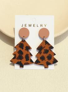 1雙女孩聖誕樹造型亞克力耳環帶黑色墨水塊狀印刷,陶瓷質感紋理適用於聖誕晚會 - 彩色 - 查看 1