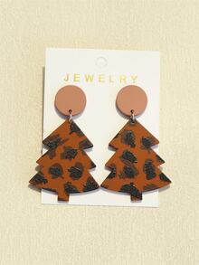 1雙女孩聖誕樹造型亞克力耳環帶黑色墨水塊狀印刷,陶瓷質感紋理適用於聖誕晚會 - 彩色 - 查看 7