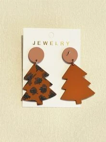 1雙女孩聖誕樹造型亞克力耳環帶黑色墨水塊狀印刷,陶瓷質感紋理適用於聖誕晚會 - 彩色 - 查看 8