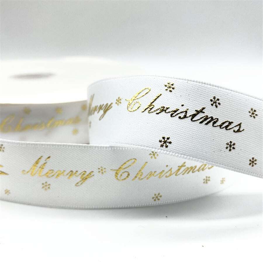 1pc 5 yards 10mm 15mm 25mm Christmas Ribbon Printed Merry Christmas Ribbon For Handmade Design Christmas Decoration DIY Gift Packing - White - View 1