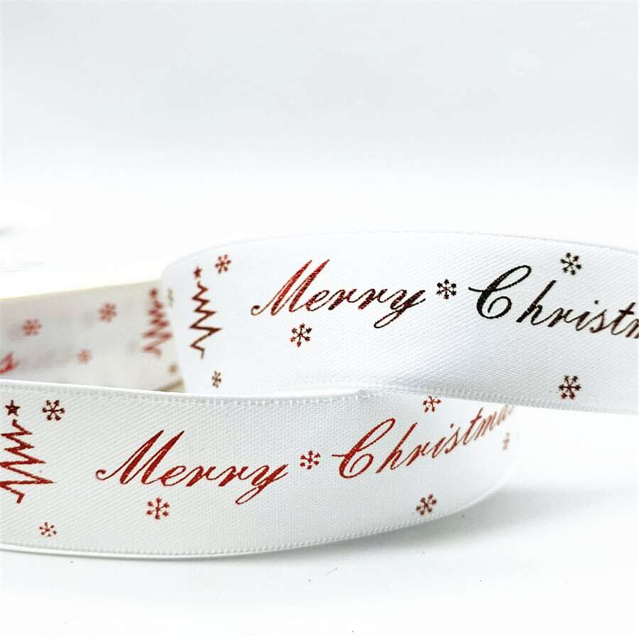 1pc 5yards 10mm 15mm 25mm Christmas Ribbon Printed Merry Christmas Ribbon For Handmade Design Christmas Decoration DIY Gift Packing - White - View 1