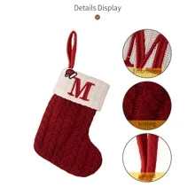 1Pc Solid Color Knitted Christmas Socks Embroidered Letters Children's Candy Gift Bag Twist Long Gift Bag Decoration Home Socks 3 Colors,Halloween,Spooky,Autumn,Holiday,Festival,Home Decor ,Room Decor,Wall Decor