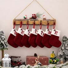 1Pc Solid Color Knitted Christmas Socks Embroidered Letters Children's Candy Gift Bag Twist Long Gift Bag Decoration Home Socks 3 Colors,Halloween,Spooky,Autumn,Holiday,Festival,Home Decor ,Room Decor,Wall Decor