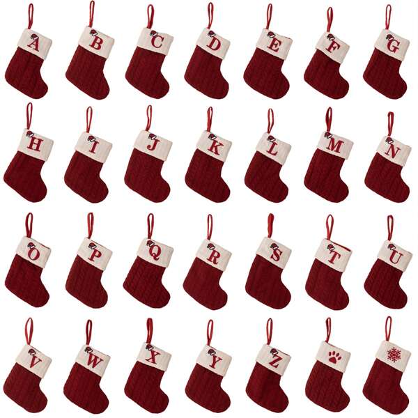 1 Pezzo Calze in maglia natalizie, busta regalo ricamata con lettere caramelle, pendente albero di Natale 2 colori, Ognissanti, spooky, autunnale, vacanze, festività, decorazione per la casa, decorazione per la stanza, decorazione per le pareti