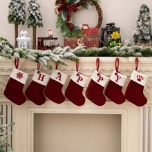 1Pc Christmas Knitted Socks Yarn Embroidered Letter Candy Gift Bag 2-Color Christmas Tree Pendant,Halloween,Spooky,Autumn,Holiday,Festival,Home Decor ,Room Decor,Wall Decor