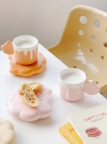1pc 240ml Ceramic Biscuit Mug & Saucer Set, Coffee Cup Design For Afternoon Tea Cute And Exquisite High-Grade Tea Set - Pink - View 4