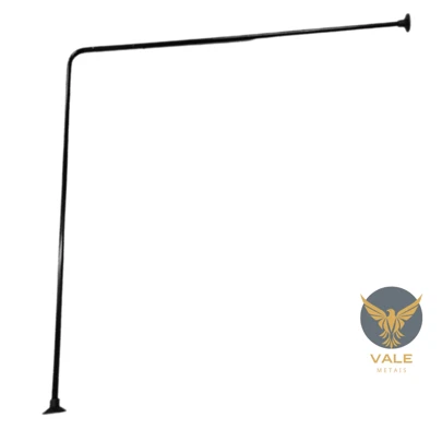 Porta Cortina Banheiro Box Varão Tubo Curvo Aço Em L - Preto