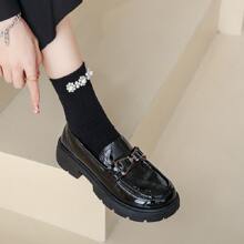 秋季英式風格PU皮鞋 - 黑色 - 查看 4