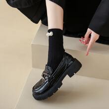 秋季英式風格PU皮鞋 - 黑色 - 查看 2