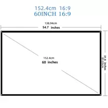 VOJCBKRE Pantalla de proyección para exteriores de 60 pulgadas, pantalla de proyector lavable de 16:9 plegable y antiarrugas, portátil para cine en casa, para uso en interiores y exteriores, que admite proyección por ambos lados