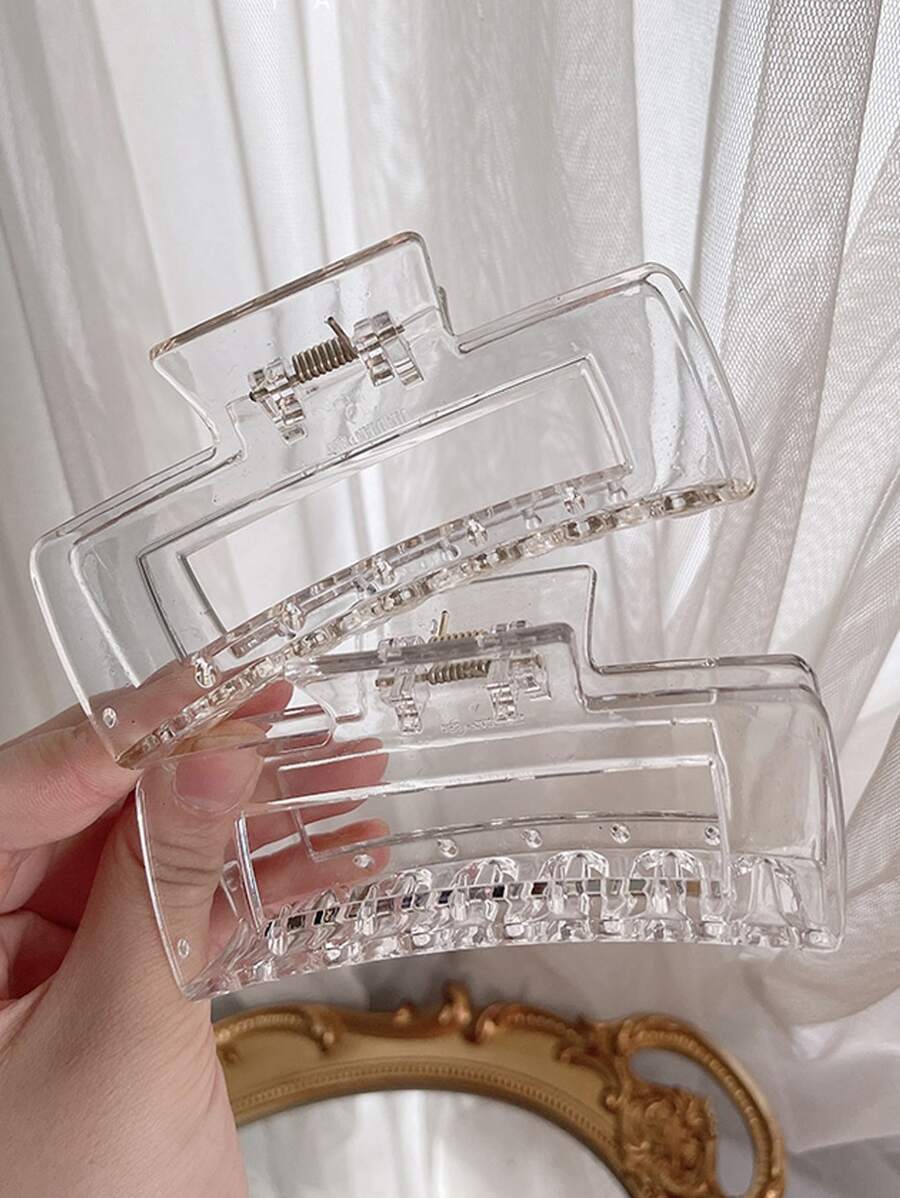 2 件装女士透明方形爪夹，适用于日常生活、沐浴、发型设计等。休闲发夹发夹发夹发夹接发夹，学校用品，学院秋冬发夹爪夹发饰，适合女士度假装扮 - 無色 - 查看 1