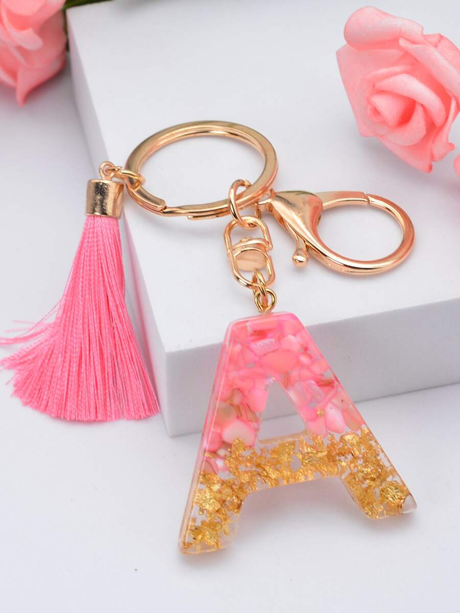 Tassel Alphabet Letter Bag Charm Bag Accessories Thanksgiving Gift,Christmas Gift,Christmas Accessories,Christmas Decor For Teen Girls Women College Students,Rookies & White-Collar Workers Car Accessories Women - Pink - View 1