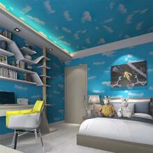 藍色天空和白色雲朵天花板牆紙帶雲朵,天空和星星圖案自黏式可拆卸牆壁畫適用於卡通主題孩子們臥室,客廳,防水,3D模擬天空風景 - 藍白色 - 查看 8