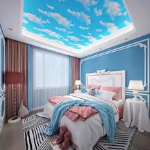 藍色天空和白色雲朵天花板牆紙帶雲朵,天空和星星圖案自黏式可拆卸牆壁畫適用於卡通主題孩子們臥室,客廳,防水,3D模擬天空風景 - 藍白色 - 查看 9