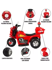 Motocicleta Montable Electrica Pequeña Sonido Luz LED 6v - Rojo - Ver 2