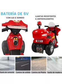 Motocicleta Montable Electrica Pequeña Sonido Luz LED 6v - Rojo - Ver 5