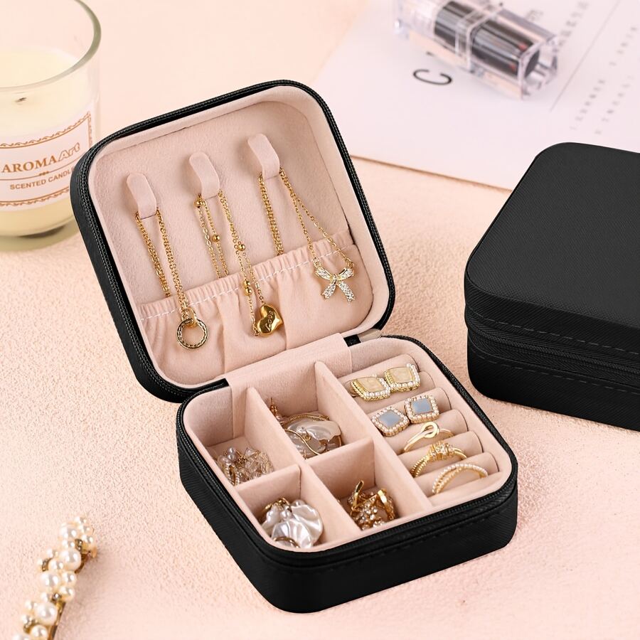 Black Jewelry Box, Mini Jewelry Box, Travel Jewelry Organizer For