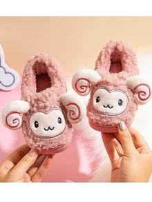 Sandalias Chanclas Pantuflas Con Diseño Para Niños Forro Suave Pelo Borrego - Rosa Pálido - Ver 3