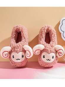 Sandalias Chanclas Pantuflas Con Diseño Para Niños Forro Suave Pelo Borrego - Rosa Pálido - Ver 2