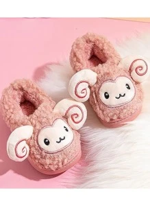 Sandalias Chanclas Pantuflas Con Diseño Para Niños Forro Suave Pelo Borrego - Rosa Pálido - Ver 1