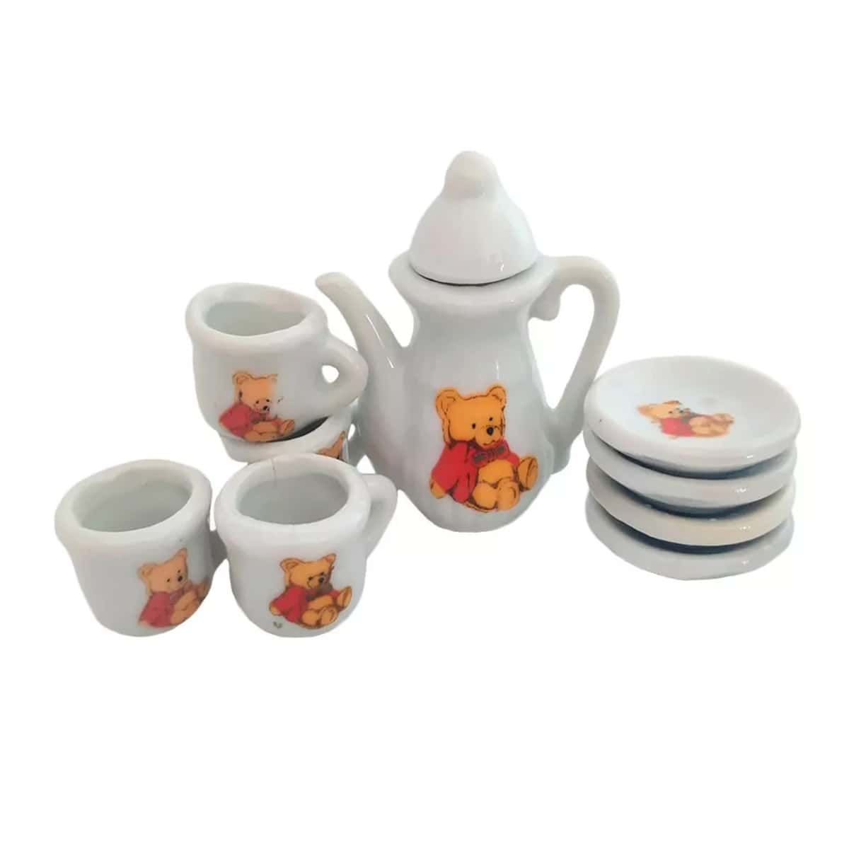 Juegos De Té Mini Tacitas Platitos Porcelana Coleccionar Muñecas Simular Juguete 10 Piezas - Blanco - Ver 1
