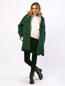 Lady's Coat With Teddy Buttons On The Front - Green - View 4