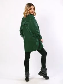 Lady's Coat With Teddy Buttons On The Front - Green - View 2