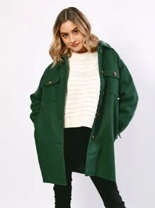 Lady's Coat With Teddy Buttons On The Front - Green - View 1