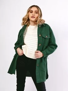 Lady's Coat With Teddy Buttons On The Front - Green - View 3