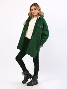 Lady's Coat With Teddy Buttons On The Front - Green - View 5
