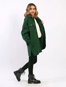 Lady's Coat With Teddy Buttons On The Front - Green - View 6