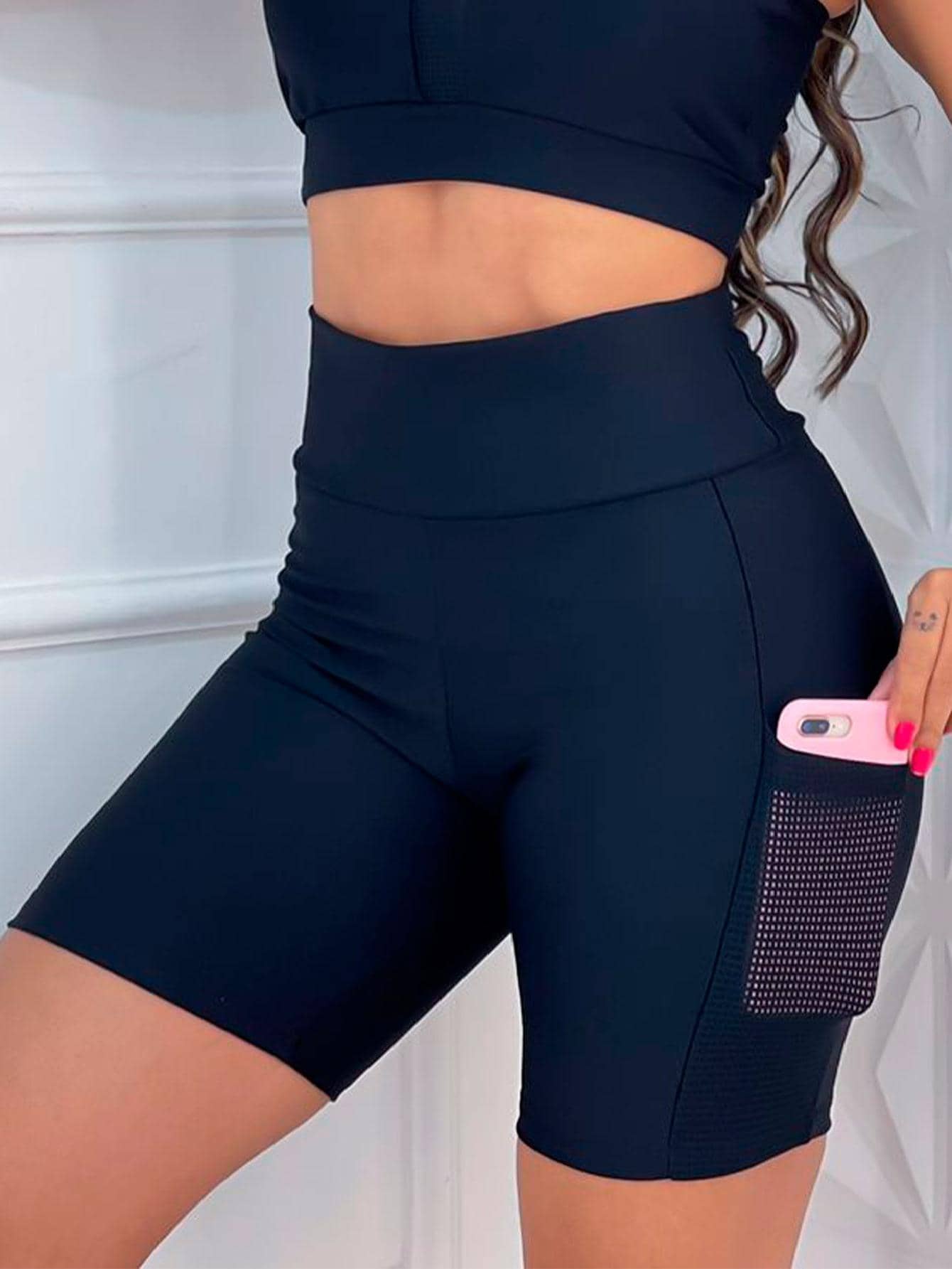 Women's Fitness Sports Shorts In Assorted Colors With Side Pocket For Cell Phone - màu đen - Xem 1