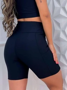 Women's Fitness Sports Shorts In Assorted Colors With Side Pocket For Cell Phone - màu đen - Xem 3