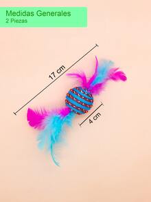2pz Plumeros Estampados Con Pelota Para Gato Multicolor - Multicolor - Ver 2