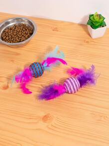 2pz Plumeros Estampados Con Pelota Para Gato Multicolor - Multicolor - Ver 1