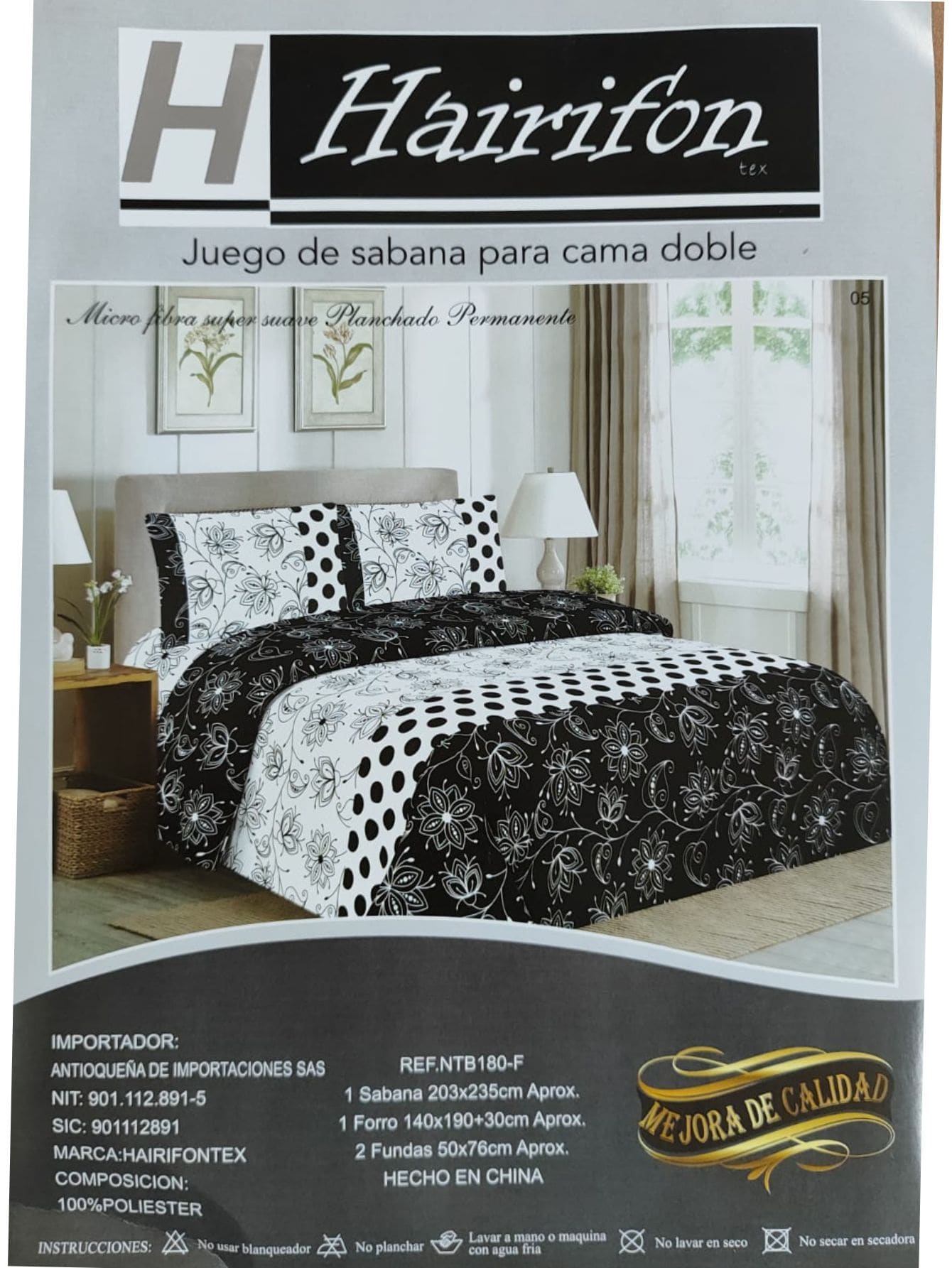 JUEGO DE SABANAS PARA CAMA MATRIMONIAL, QUEEN SIZE Y KING SIZE - Blanco y Negro - Ver 1
