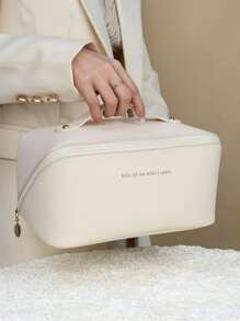 Cosmetiquera, Bolsa de cosméticos de múltiples capas, artículos esenciales de viaje, bolsa organizadora con divisores, bolsa de maquillaje de PU - Blanco - Ver 1