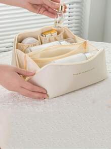 Cosmetiquera, Bolsa de cosméticos de múltiples capas, artículos esenciales de viaje, bolsa organizadora con divisores, bolsa de maquillaje de PU - Blanco - Ver 3