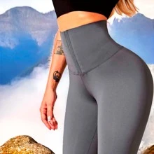 Leggins Deportivo Licra Con Faja Modeladora Reductora Unitalla Yasuhisa - Gris - Ver 3