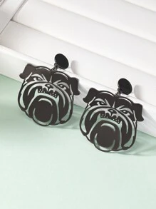 1雙女士黑色狗頭設計日常配戴耳環 - 槍黑色 - 查看 1