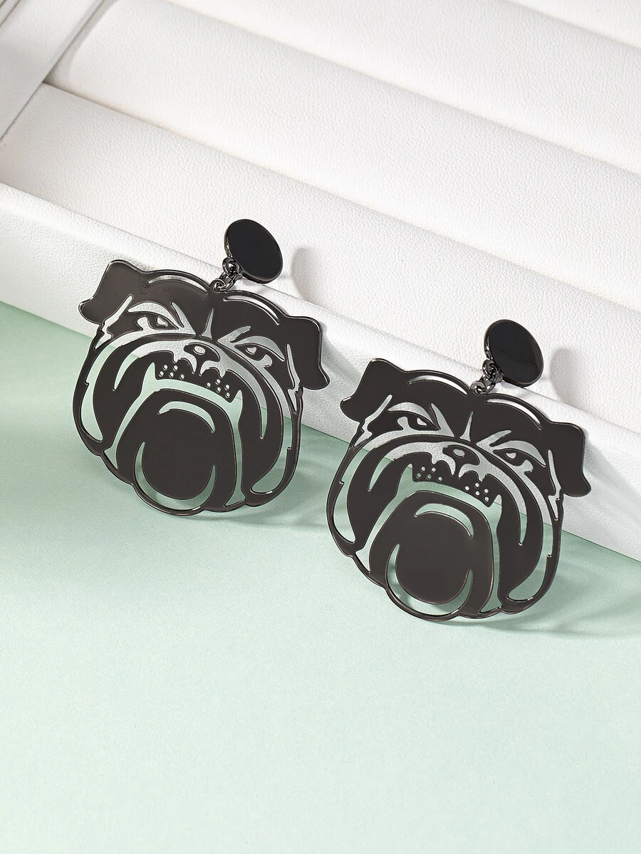 1雙女士黑色狗頭設計日常配戴耳環 - 槍黑色 - 查看 1