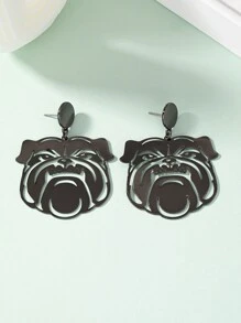 1雙女士黑色狗頭設計日常配戴耳環 - 槍黑色 - 查看 2