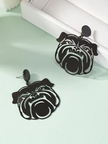 1雙女士黑色狗頭設計日常配戴耳環 - 槍黑色 - 查看 3