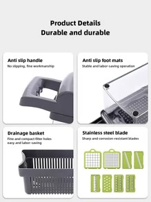 15pcs Vegetable Chopper Kit, Multi-Functional Fruit Slicer, Manual Food Chopper, Vegetables Slicer, Slicer With Container And Hand Guard, Onion Chopper, Potato Slicer,Peeler, Kitchen Gadget - one-size - View 8