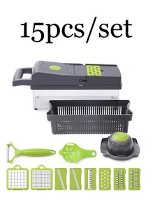 15pcs Vegetable Chopper Kit, Multi-Functional Fruit Slicer, Manual Food Chopper, Vegetables Slicer, Slicer With Container And Hand Guard, Onion Chopper, Potato Slicer,Peeler, Kitchen Gadget - one-size - View 6