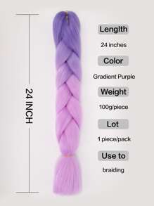 24英寸大辮編合成髮，雙色漸變巨辮接髮，適用於女士DIY髮辮，粉紫色 - 彩色 - 查看 2